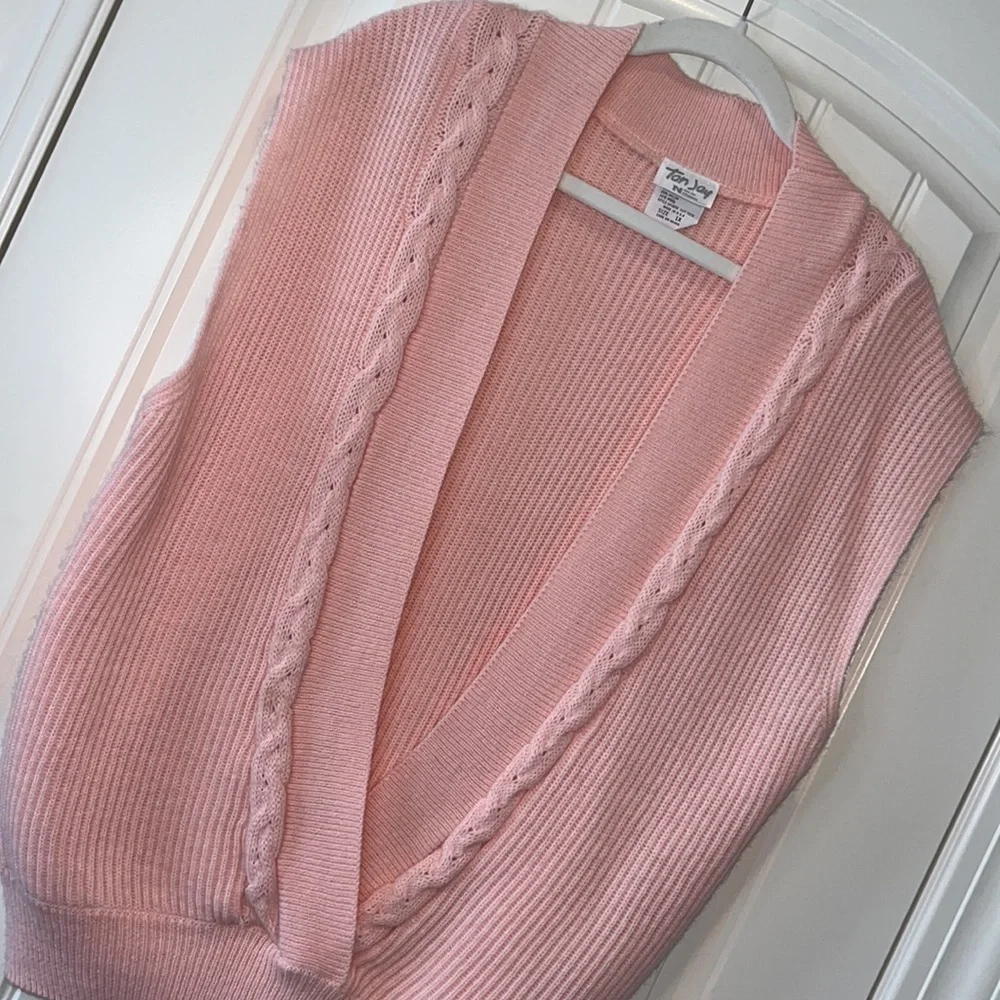 VINTAGE light pink sweater vest topper woolblend boho grandmacore cottagecore 1X - Picture 12 of 15